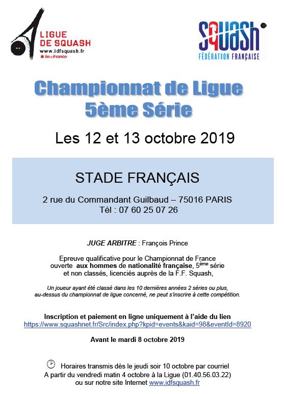 Championnat de ligue 5ème série + Open d’1 jour : samedi 12 octobre !